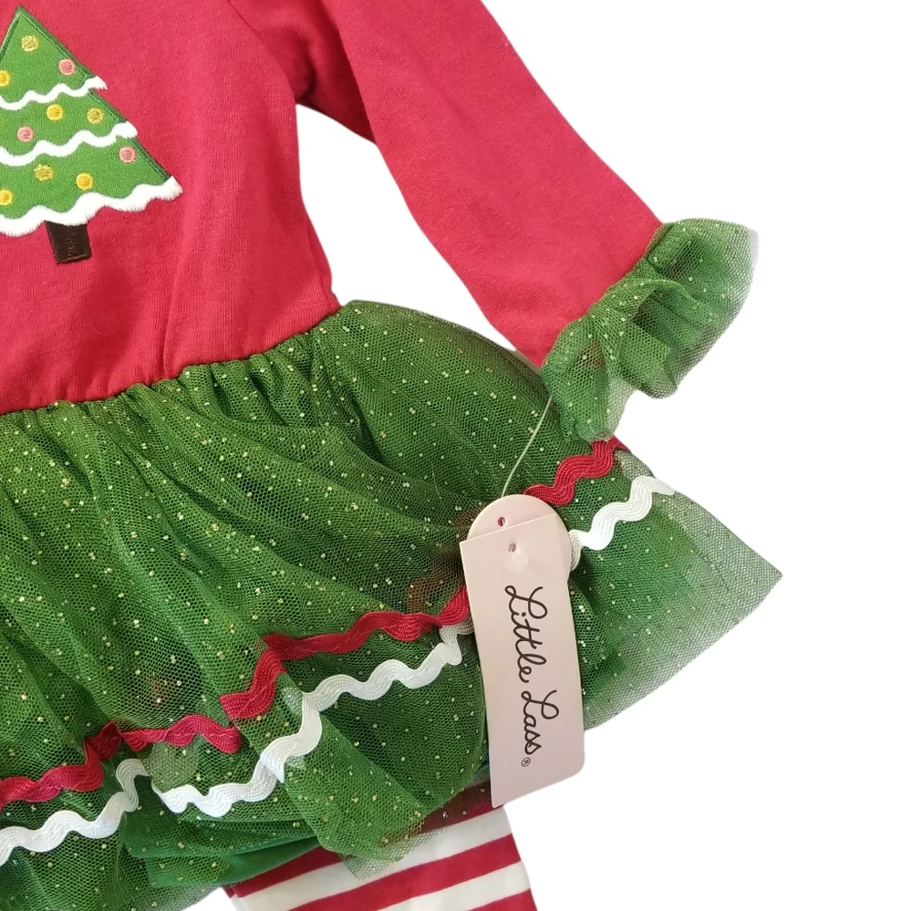 LITTLE LASS Christmas Unicorn 2 Piece Set Girls 18M Tulle Embroidered Holidays - Picture 3 of 8